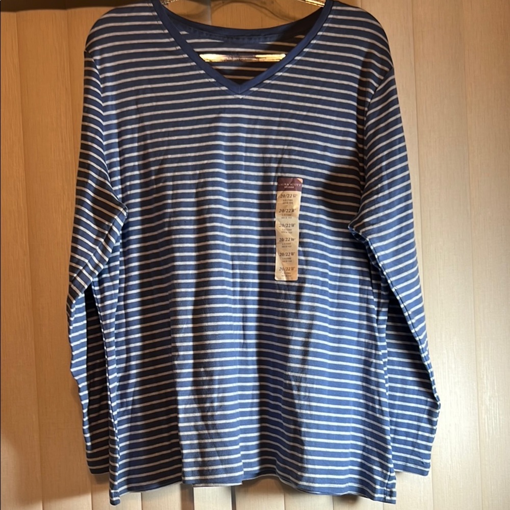 Laura Scott Navy and White Striped Top